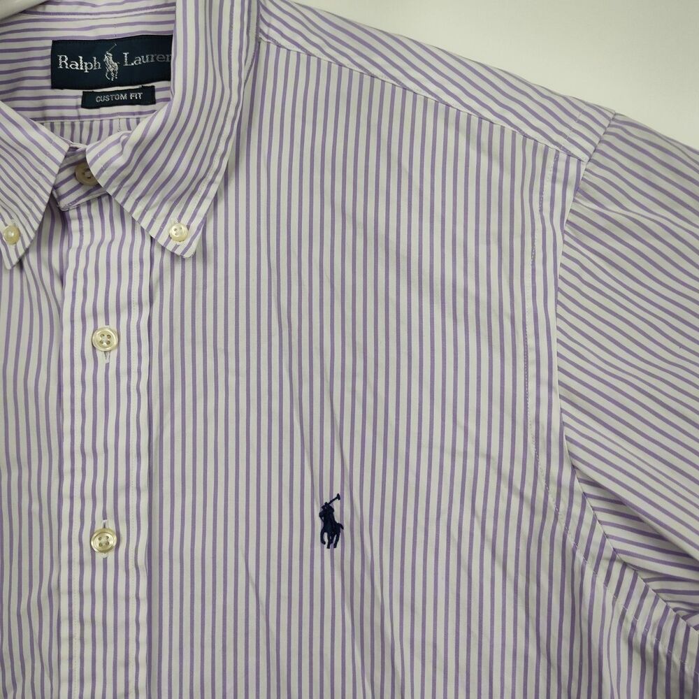 Ralph Lauren men's button-up shirt, 16, 34/35, purple stripe, long sleeves VGC - Picture 2 of 9
